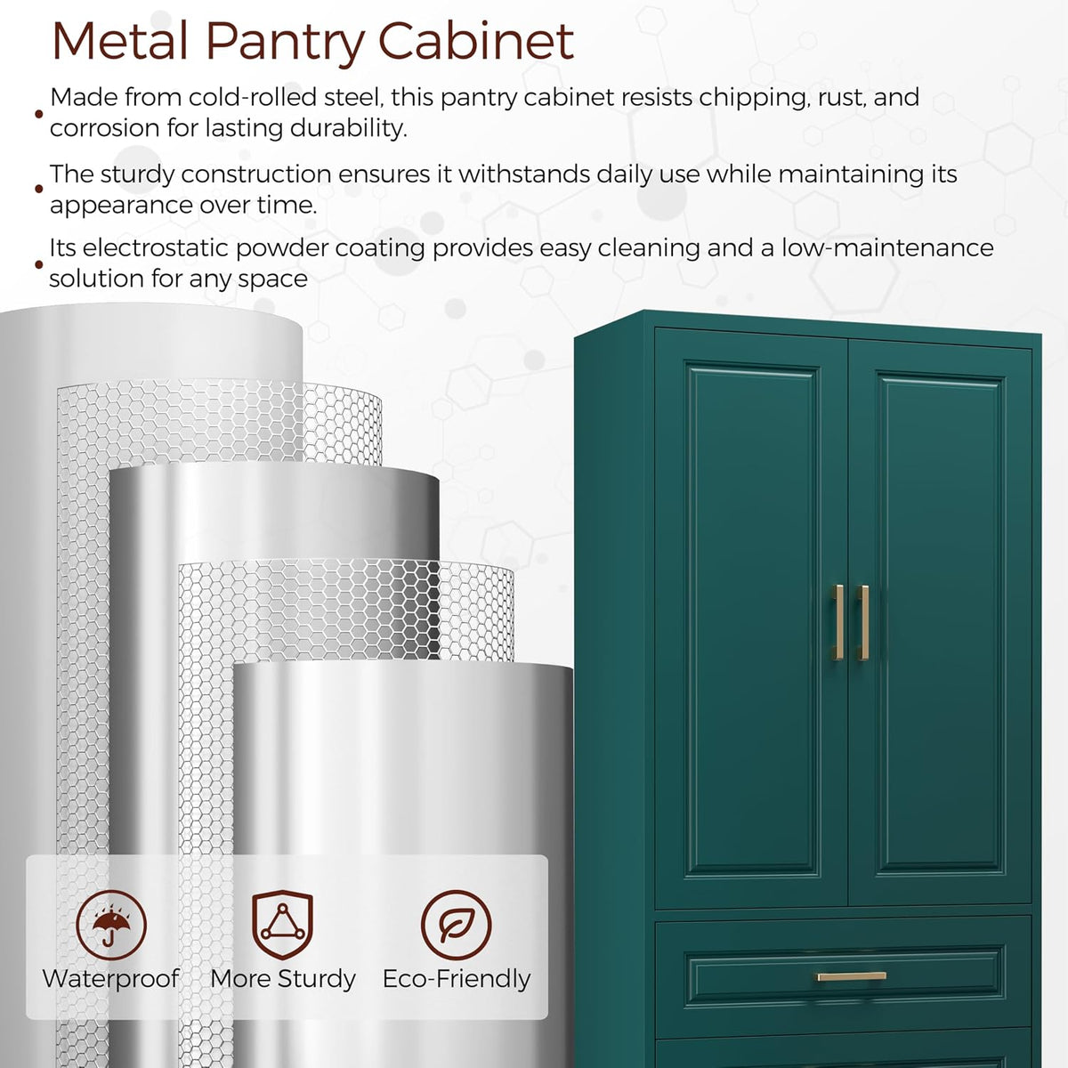75" Tall Kitchen Pantry Cabinet, Storage Cabinet with 3 Drawers | Metal Kitchen Cabinet with Doors & 2 Adjustable Shelves, Tall Food Pantry, Cupboard for Kitchen, Dining Room, Garage, Office
