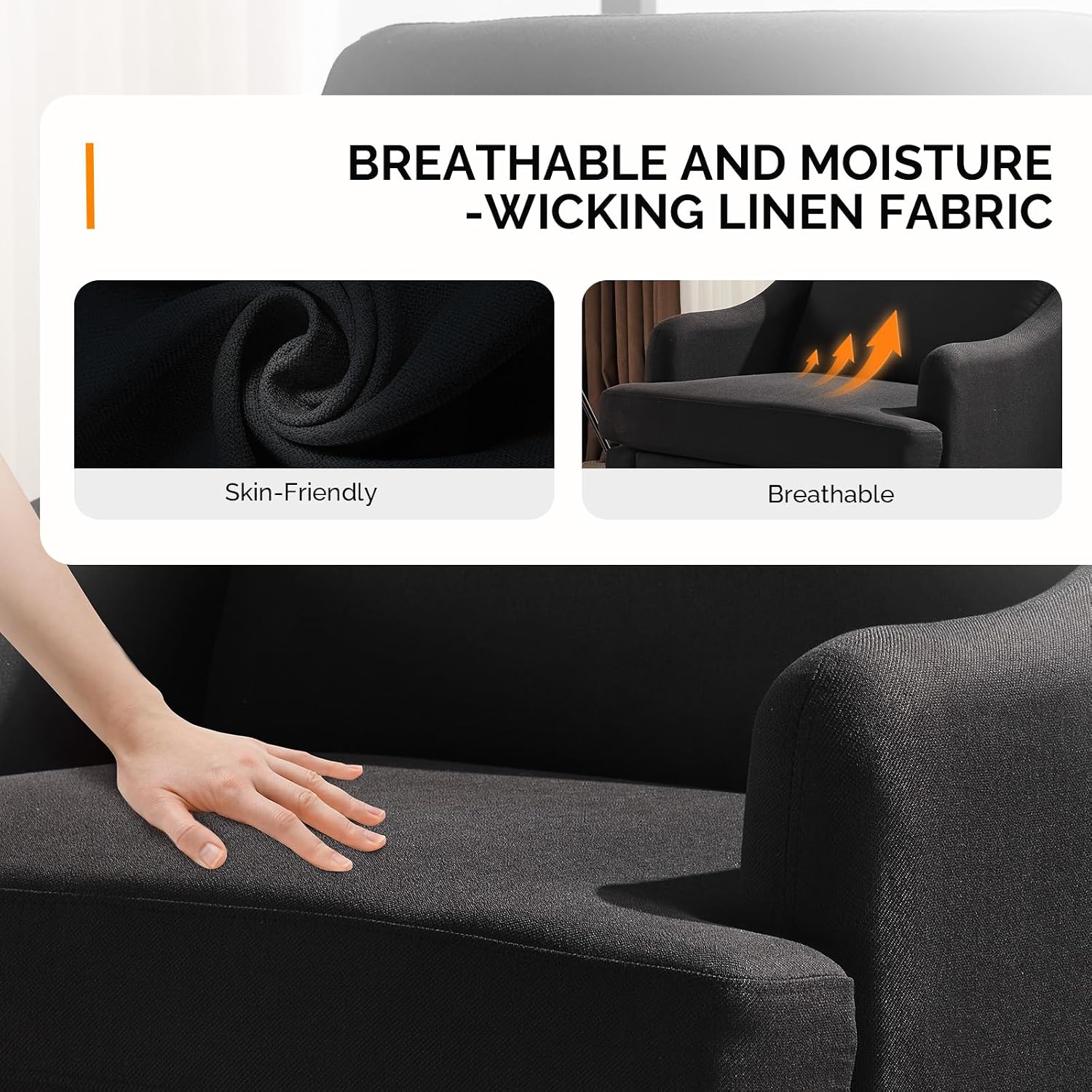 VINGLI Linen Fabric Accent Chairs Set of 2, Grey Modern Upholstered Armchair, Comfy Sofa Chair Living Room Bedroom Furniture for Apartment