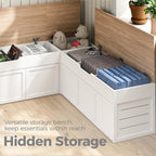 Kikihouse L-Shaped Corner Storage Bench with Cushion, Backless Wood Bench with Hidden Storage, for Dining Nook, Kitchen, Entryway, Cloakroom (Bench+Light Gray Cushion)