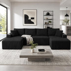 ivoros 125" Cloud Couch Sectional, Modular Sofa with Cup Holder and Storage Pocket, Corduroy U Shaped Sofas, Couch in a Box, No Assembly Required, Black Couches for Living Room