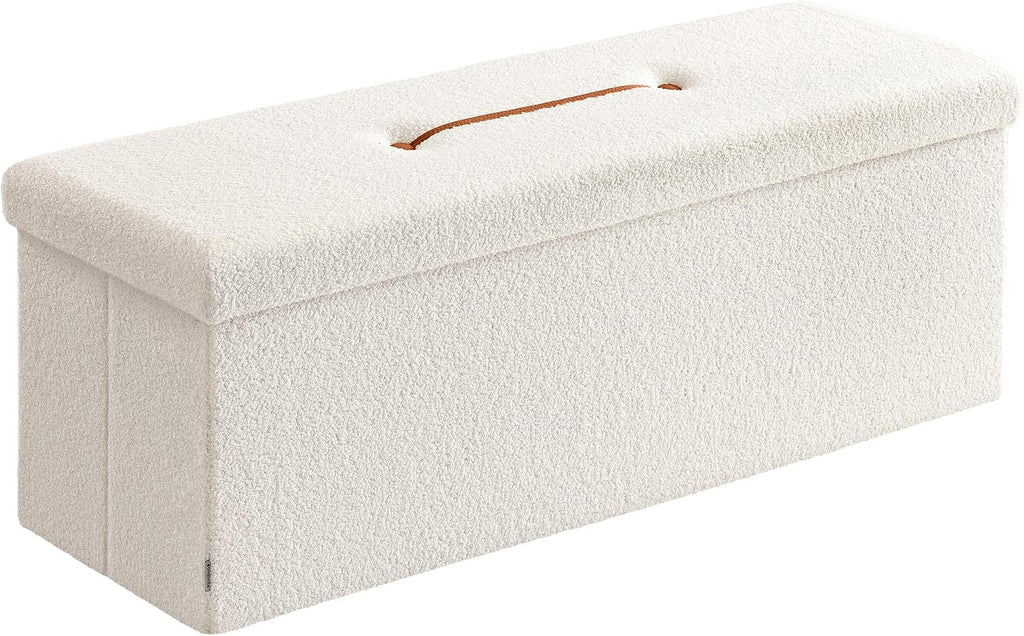 SONGMICS Large Folding Storage Ottoman Bench, 15 x 43 x 15 Inches | Foot Rest Stool, Load up to 660 lb, Cappuccino White and Ink Black, MINOTA Collection ULSF097W01