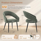 LUE BONA Modern Dining Chairs Set of 4, Upholstered Armrest Side Chairs for Kitchen & Dining Room, 18.5" Seat Height, Comfortable Curved Hollow Backrest, Black Metal Legs, Easy Assembly, Grayish Green