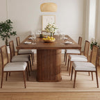 knoworld 78.7" Rectangular Dining Table for 6-10, Farmhouse Kitchen Furniture with Storage Base, Sliding Tambour Doors, Walnut
