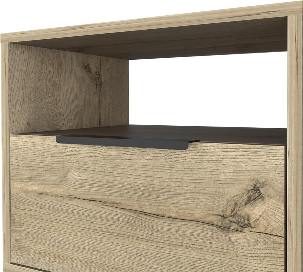 Nightstand 22" H, One Open Shelf, Single Door Cabient, Hairpin Legs, Light Oak,for Small Spaces