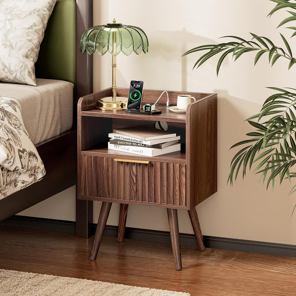 Huuger Nightstand Set of 2 with Charging Station, USB-C Port, End Tables