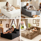 Avenix 66" Oversized Chaise Lounge Chair Indoor, Cloud Corduroy Reading Chair Deep Seat Sofa Couch Bed with 3 Pillows for Living Room, No Assembly Required, Black