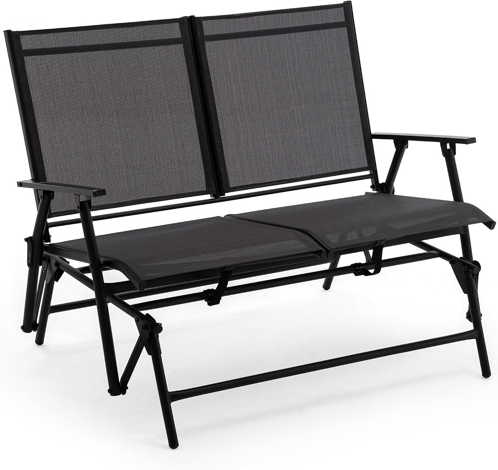 Zedachica 2-Person Outdoor Glider Bench No Assembly Required, Glider Loveseat for Outside Patio with Smooth Rocking, Patio Glider with Steel Frame for Porch Deck Backyard Garden (Loveseat, Black)