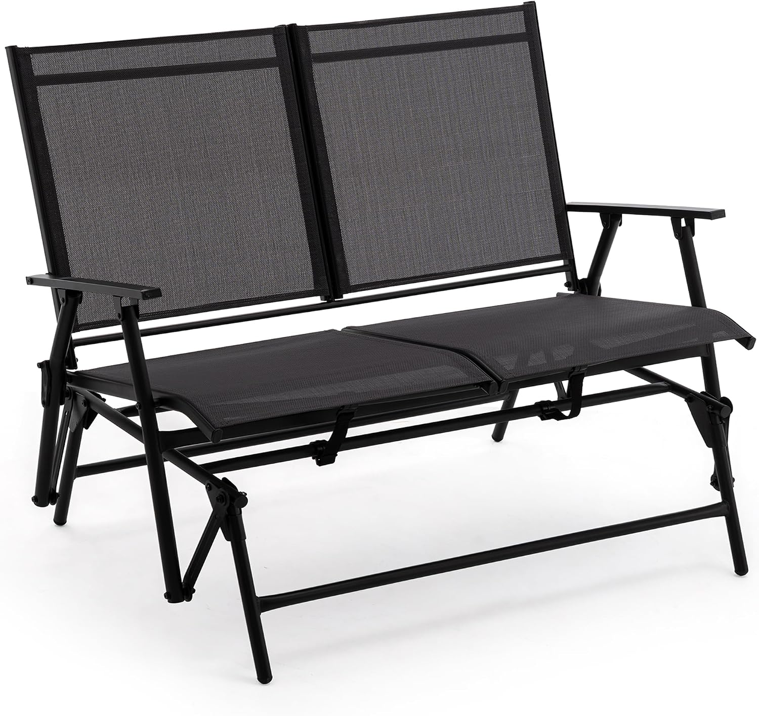 Zedachica 2-Person Outdoor Glider Bench No Assembly Required, Glider Loveseat for Outside Patio with Smooth Rocking, Patio Glider with Steel Frame for Porch Deck Backyard Garden (Loveseat, Black)