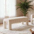 43.3" Bedroom Bench, Upholstered Entryway Bench, Modern End of Bed Ottoman with Solid Wood Legs and Adjustable Foot Pegs for Entryway, Dining Room and Living Room (Beige Linen)