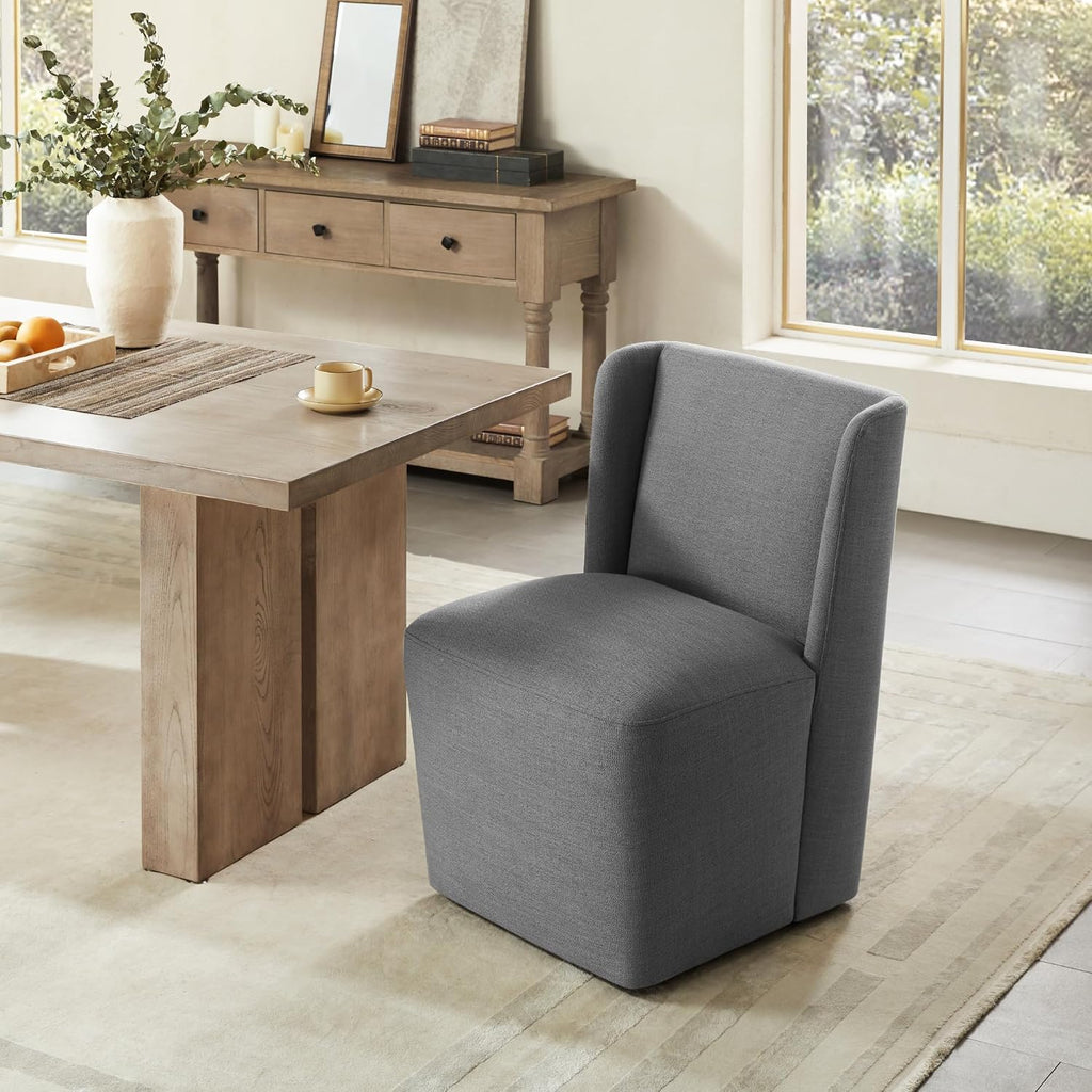 KISLOT Dining Chairs with Casters No Assembly Upholstered Wingback Single Sofa Armless Deskchair for Bedroom Waiting Room Kitchen Diningroom