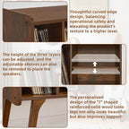 Lerliuo Record Player Stand with 4 Cabinet Holds Up to 220 Albums,Brown | Large Turntable Stand with Wood Legs, Mid-Century Record Player Table,Vinyl Holder Storage for Bedroom Living Room
