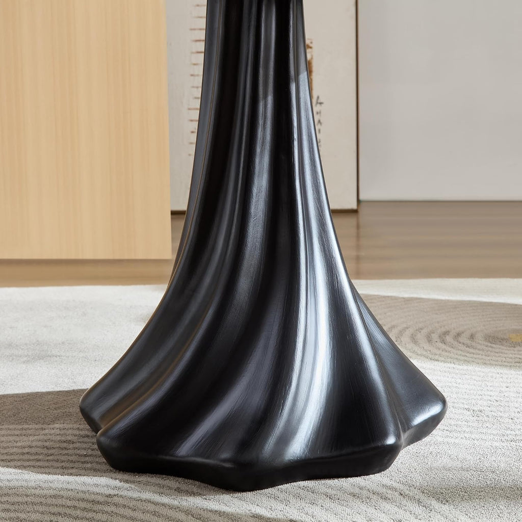 37" Round Modern Dining Table – Flower Shape Top, Twisted Pedestal Base, Black, Table Only for 2-4 People