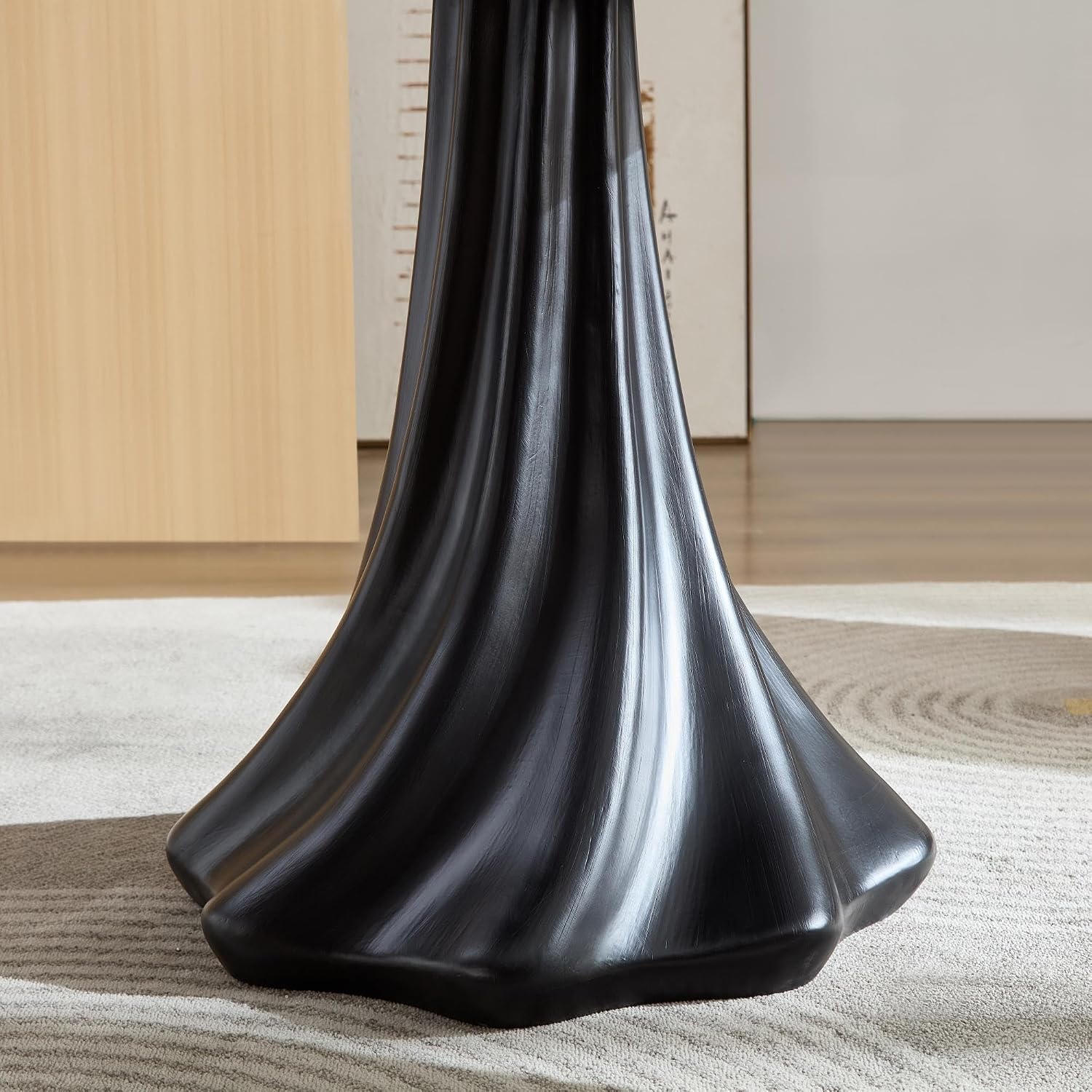 37" Round Modern Dining Table – Flower Shape Top, Twisted Pedestal Base, Black, Table Only for 2-4 People