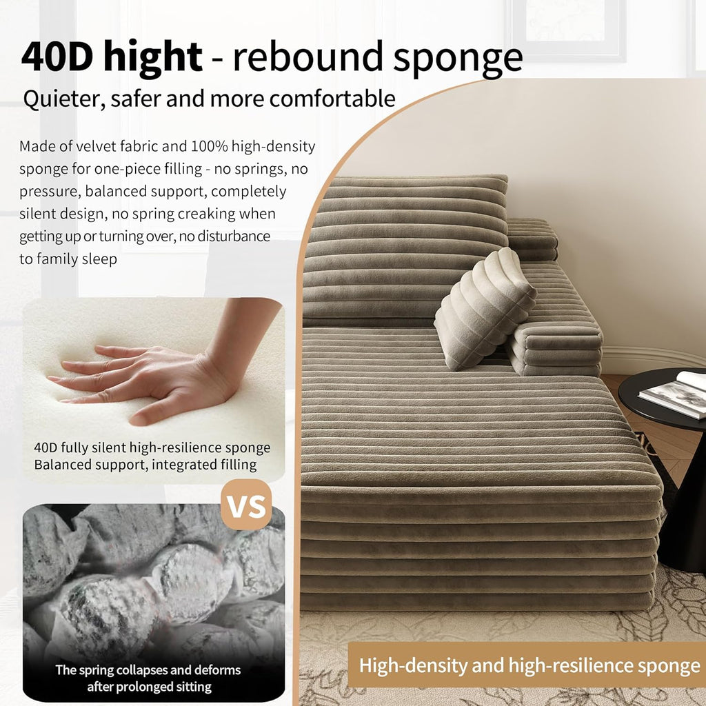 80” Oversized Double Lounge Chaise,Cloud Plush Sofa Bed,Upholstered Cloud Sofa Deep Seat,No Assembly Required,Modern Corduroy Sleeper Loveseat Chair for Living Room Bedroom Reading,Camel