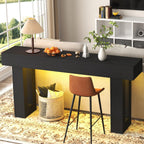 Depeht 63" Long Console Table with Power Outlet LED Lights, Wooden Farmhouse Sofa Behind Couch Table with Storage, Large Industrial Hallway Accent Furniture for Living Room, Entryway, Hallway (Black)