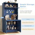 MERITLINE Compact Kitchen Pantry with Hutch and Foldable Workstation, Multifunctional 69''H Buffet Storage Cabinet with Adjustable Shelf & Power Outlet for Dining Living Room (Dark Blue)