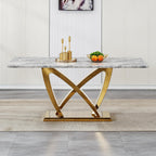 Modern Dining Table 70" Rectangular Kitchen Table with Imitation Marble Grain MDF Wooden Top & Iniregular Gold Base,Faux Marble Dinner Furniture for Kitchen Dining Room/Meeting Room