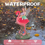 Solar Fairy & Flamingo Garden Decor Statue, Outdoor Funny Solar Light Decoration for Yard, Patio, Lawn, Unique Housewarming, Birthday Gift for Women, Mom, Grandma