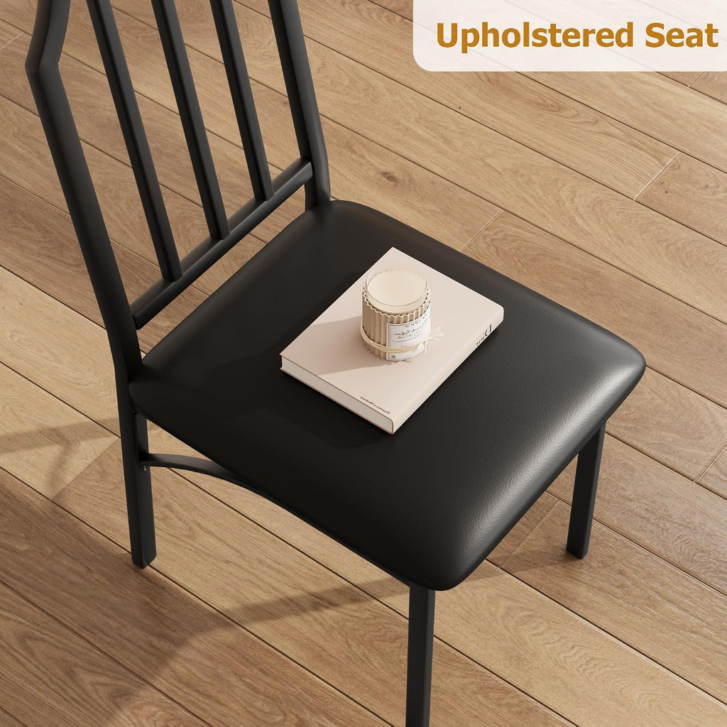 GAOMON 5-Piece Dining Table Set for 4, Modern Kitchen Table with Chamfered Design and Upholstered Chairs, Leather-Cushioned Seats for Small Spaces and Apartments, Space-Saving (Brown/Black,5 Pack)