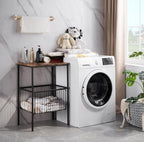 VECELO Tall End Table with Metal Basket,Nightstand with Shelf Storage Organizer, Wood Night Stand with Metal Frame, Waterproof for Bedroom, Living Room, Bathroom