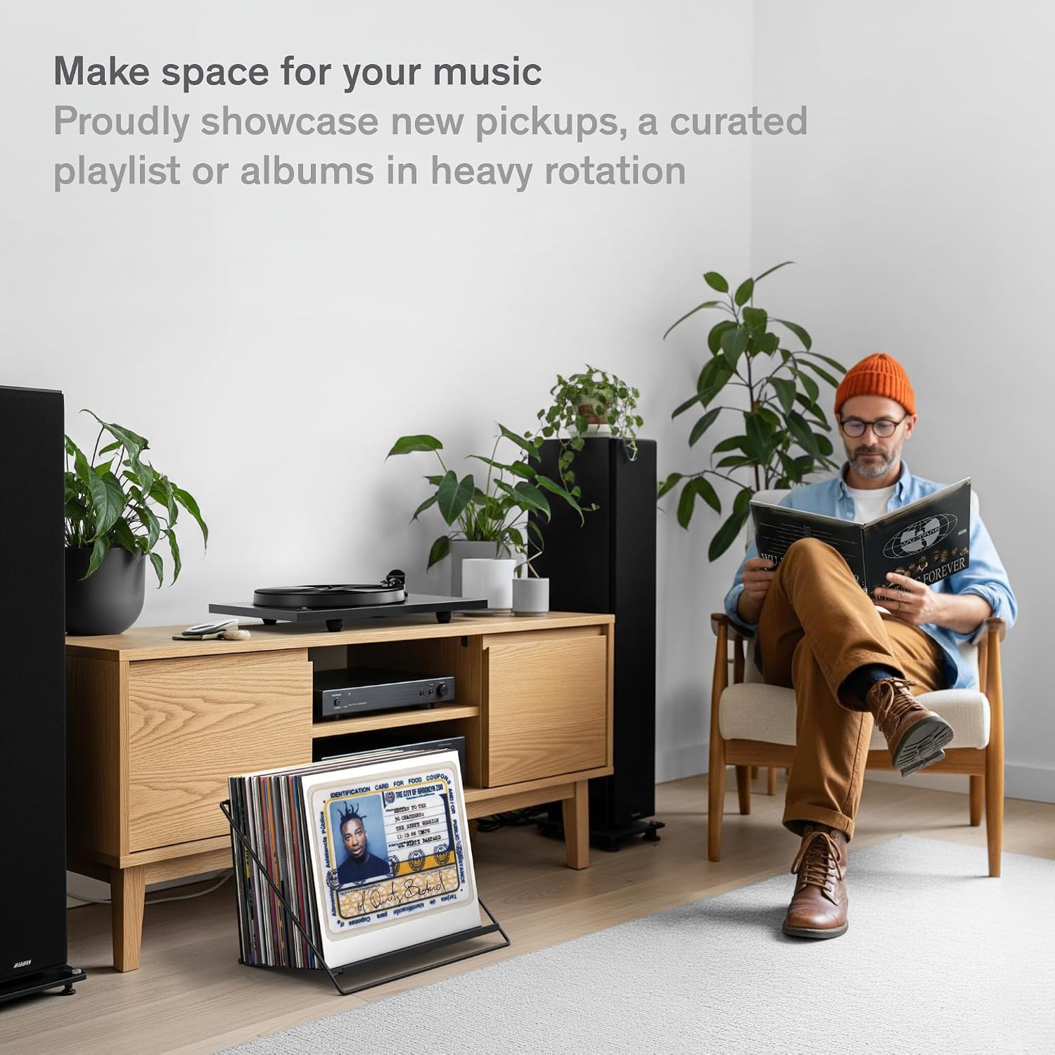 Boundless Audio Vinyl Record Storage Rack - Record Holder for 50 LPs, Black | Solid Steel Powder-Coated Finish - Patented Fold-Flat Frame - Minimalist Now Playing Album Display Stand & Crate Alternative
