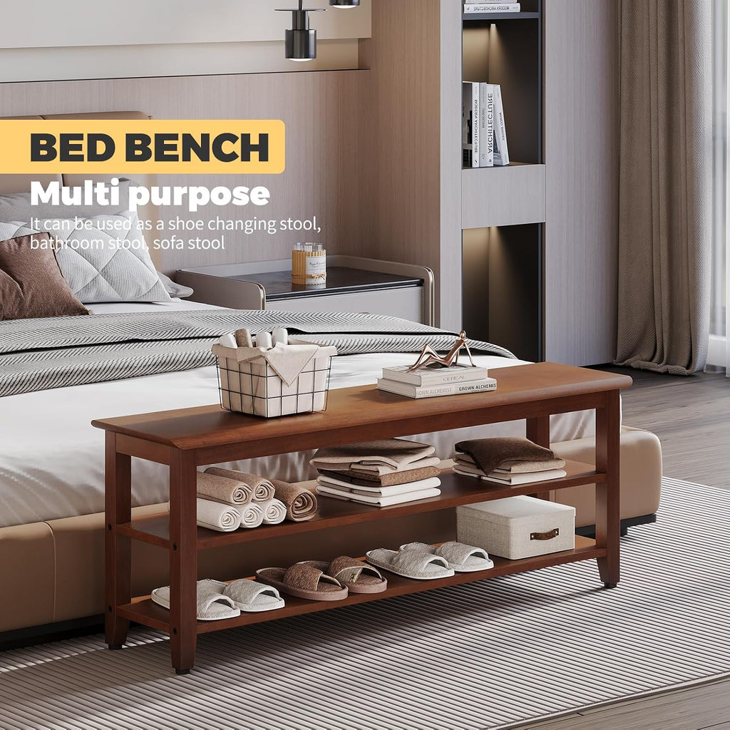 Wood Shoe Bench for Entryway,Bench with Shoe Rack,Storage Shoe Organizer for Hallway,Living Room,Bedroom (Brown, 47.24''W×11.81‘’D×17.71‘’H)