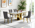 SSLine Modern White Marble Dining Table Set for 4,Luxury 68" Faux Marble Kitchen Table with Velvet Tufted Chairs for 4,5-Piece Dining Room Table Set with Gold Stainless Steel U-Shape Base