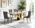 SSLine Modern White Marble Dining Table Set for 4,Luxury 68" Faux Marble Kitchen Table with Velvet Tufted Chairs for 4,5-Piece Dining Room Table Set with Gold Stainless Steel U-Shape Base