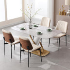 BV Dining Chairs Set of 4, Mid Century Modern PU Leather Metal Legs, Beige | Walnut Bentwood Backrest, Adjustable Foot Pads, Armless Side Chairs for Kitchen & Dining Room