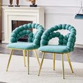Puffy Bubble Ball Chain Chairs Set of 2, Modern Velvet Dining Chairs with Gold Legs, Contemporary Luxury Kitchen Chairs, Handcrafted Backrest, Lumbar Support, Suitable for Kitchen, Dining Room, Teal