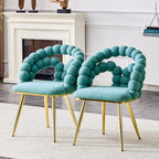 Puffy Bubble Ball Chain Chairs Set of 2, Modern Velvet Dining Chairs with Gold Legs, Contemporary Luxury Kitchen Chairs, Handcrafted Backrest, Lumbar Support, Suitable for Kitchen, Dining Room, Teal