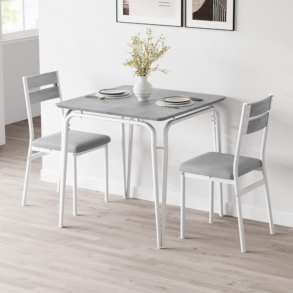 GAOMON 3-Piece Dining Table Set, Sturdy Wooden Square Table and Chair Breakfast Table Set for 2 Person,for Home or Commercial Dining Room,White+ Grey