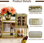 Wall-Mounted Wine Rack Tiered, Bistro Metal Hanging Bar Shelf, Floating Liquor Shelves with Glass Holders for Bars Club Home, Gold