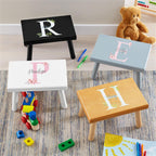 Let's Make Memories Personalized Step Stool- Name and Initial- Wood- Floral Design- White- Ages 3+