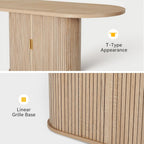DWVO 70.9" Oval Dining Table for 6-8, Modern T-Shaped Kitchen Table with Storage Shelves & Pedestal Base, Multi-Purpose Dinner & Office Table, Light Oak