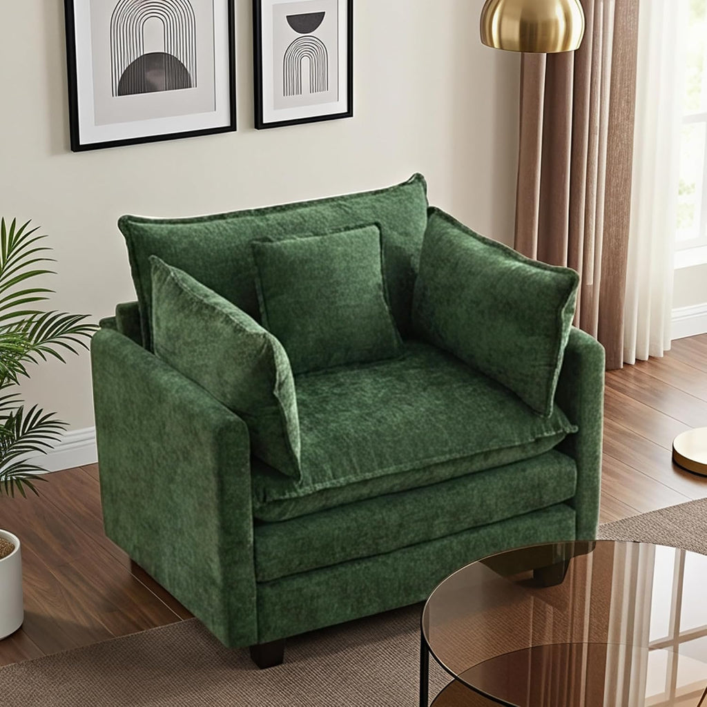 42" Modular Sectional Sofa, Cloud Couch Single-Seat Accent Chair | Comfy Chenille Deep Seat Sofa with Throw Pillow, Single Seat Modern Couches for Living Room Bedroom Apartment, Green, 42"