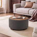 30 Inch Round Storage Ottoman Coffee Table, Modern Boucle Ottoman with Lift Off Lid for Living Room, Bedroom, Corners, Apartments, Gray