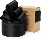 Black Satin Ribbon Double-Faced Wired Ribbons for Gift Wrapping Flower Bouquet Bows Wedding Invitation Christmas Decor Crafts 1-1/2 Inch 10 Yards