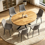 7-Piece Extendable Round Dining Table with Chairs Set for 6, 43"-59" Kitchen Dining Table Set with Heavy Duty Leg for Dining Living Room Apartment(Oak Table + 6 Gray Chairs)