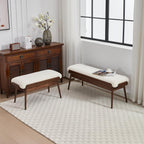 BFZ 37.4" Bedroom Bench End of Bed Bench, Dining Bench with Padded Seat and Walnut Wood Frame, Upholstered Fabric Window Ottoman Bench for Entryway Hallway, Living Room