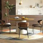 59” Modern Round Dining Table, Featuring a Decorative parquet Wood Veneer Tabletop paired with a Sturdy Cylindrical Base Structure, Suitable for Kitchen, Family Dining Room.