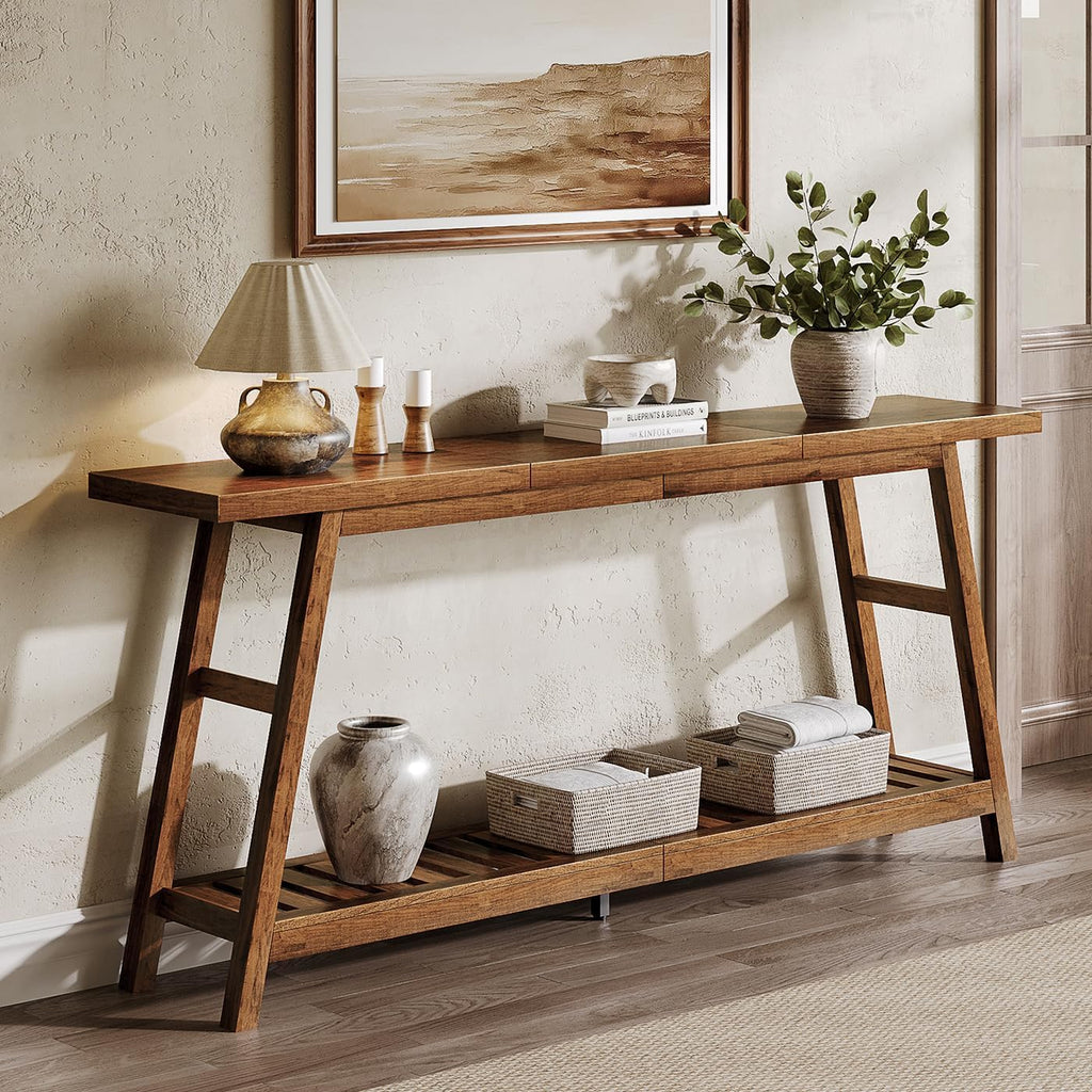 ChooChoo 70.9 Inch Long Console Tables for Entryway, Hallway Table, 2-Tier | Narrow Sofa Table, Behind Couch Table for Living Room, Walnut