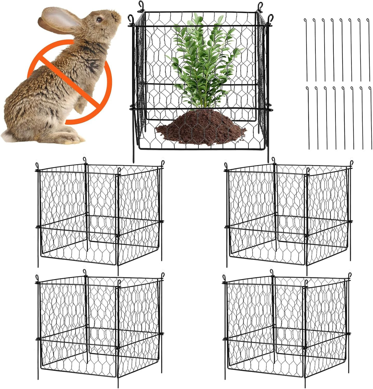 VEVOR 4 Pack Plant Protectors from Animals, 13.4'' x 13.4'' Chicken Wire Plant Protector, Plant Cages for Outdoor Plants, Flowers & Vegetables, Keeps Bunny Chicken Squirrels Out, 16pcs Metal Mesh