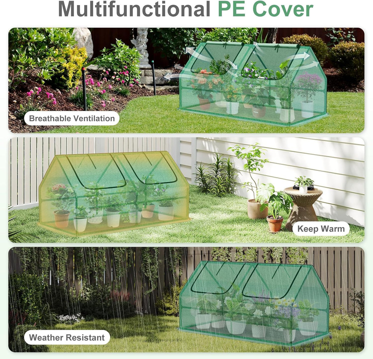 Aoodor 4 x 2 x 2 ft Mini Greenhouse with 2 Zipper Doors, Water Resistant, UV Protected for Flowers, Vegetables and Herbs, Green