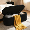 Teddy Sherpa Oval Black Ottoman with Storage, 45.5-inch Bench | Teddy Upholstered Window Bench Hidden Storage, Safety Hinge and Seating, for Living Room, Bedroom, Small Apartment