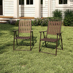 Patio Folding Chairs, Set of 2 Brown Outdoor Portable Chairs with 350 lb Capacity, Rust-Resistant Stain-Proof No Assembly Seating for Garden Balcony