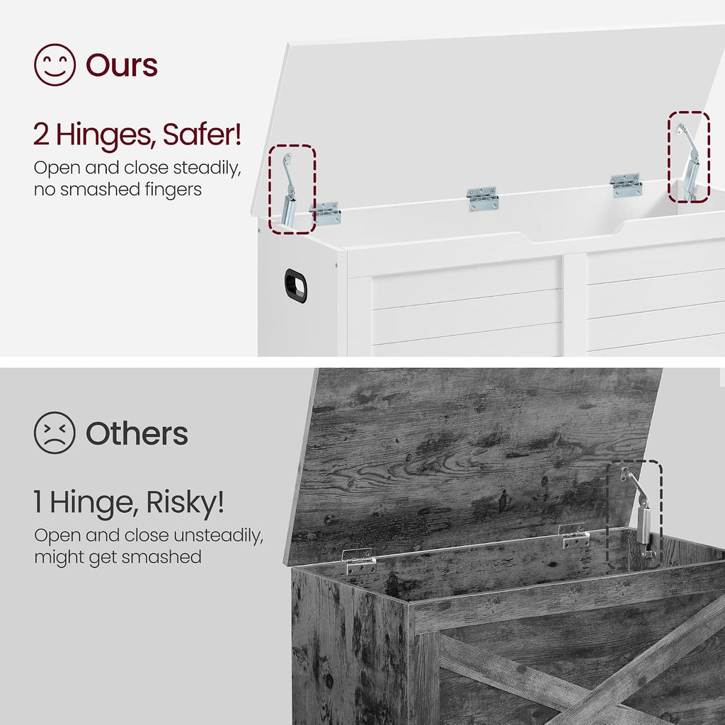 VASAGLE Storage Chest, 39.4 Inches Width Bench with 2 Safety Hinges | Farmhouse Style, for Entryway, Bedroom, Living Room, Cloud White, SOFIE Collection ULSB061T10