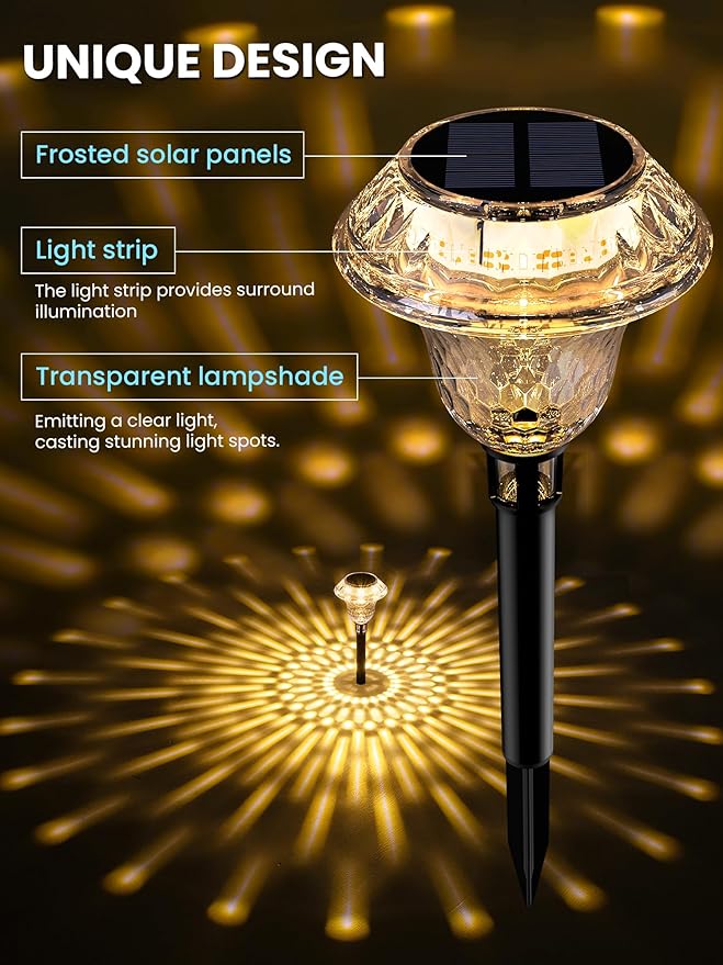 SOLPEX Solar Pathway Lights Garden Decor for Yard, Garden Lights Solar Powered Waterproof Landscape Lighting, Solar Outdoor Lights Porch Decor for Path Walkway Driveway (8 Pack Warm White)