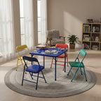 FurnitureR 5-Piece Folding Table and Chair Set, Compact Square Activity Table with 4 Folding Chairs, Sturdy Metal Frame, Flat-Fold Design for Game Room, Crafts, Family Activities