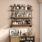 3-Tier Wall Mounted Wine Rack with LED | Liquor Bottles Floating Shelves Display Storage Organizer for Home Bar Dining Room Kitchen ,31.5"W x 47.2"H